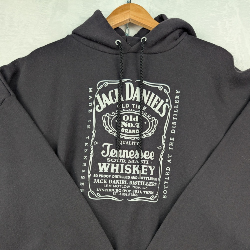 VTG Jack Daniels Whiskey Hoodie Men's 2XL Black Boxy Alcohol Promo Graphic Y2K - Picture 1 of 8